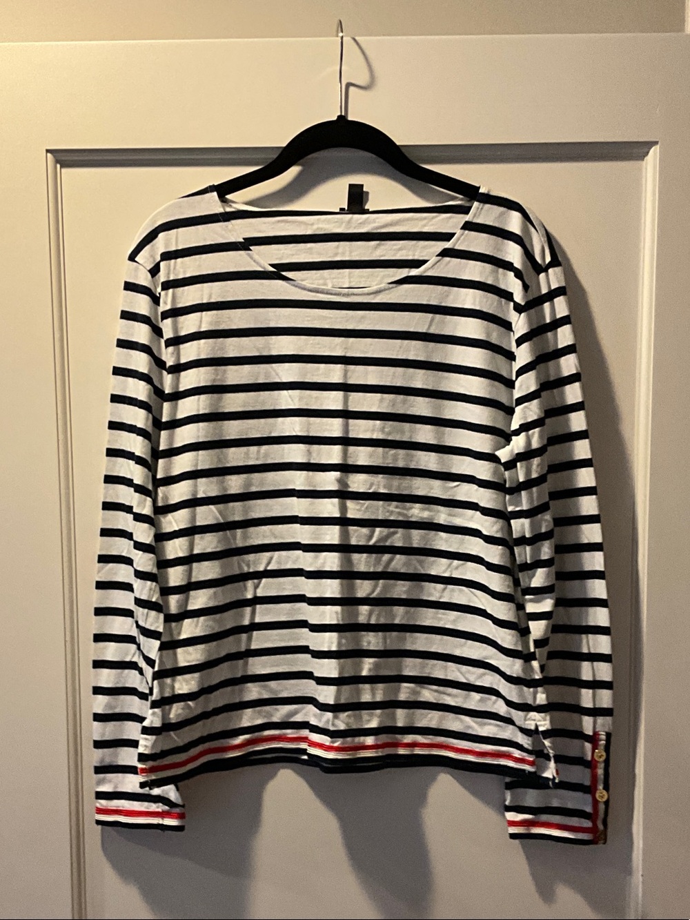 J. Crew Navy & White Striped Long-Sleeve Tee with Red Trim